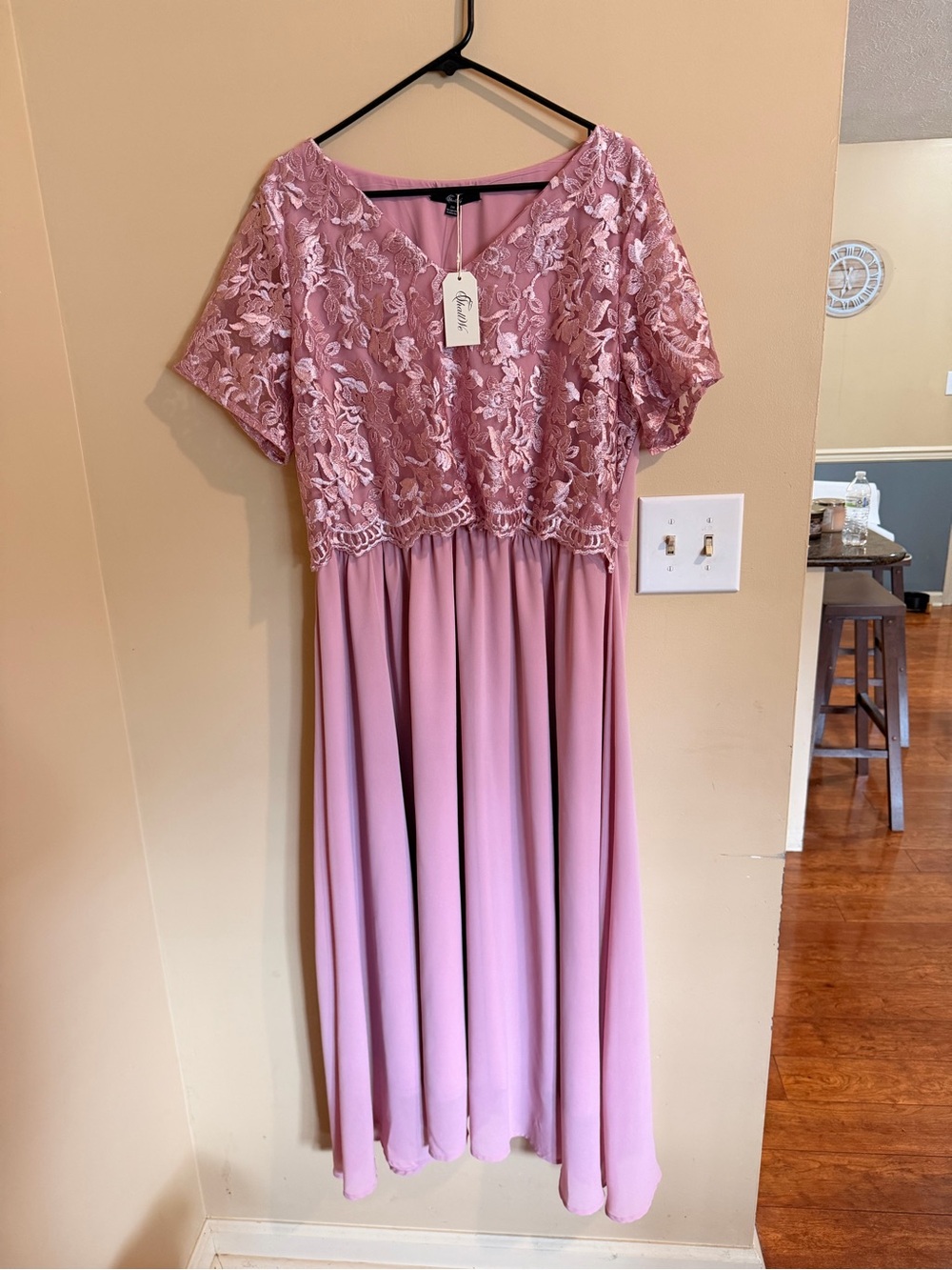 Girls' Pink Lace Bodice Maxi Dress